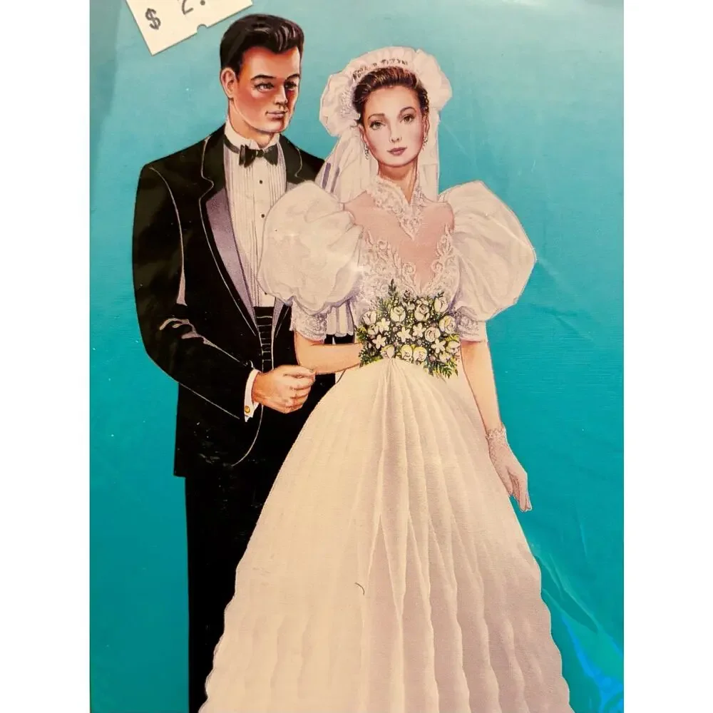 Bride Groom Wedding Centerpiece Beistle Art Tissue Decoration Vintage Party NOS